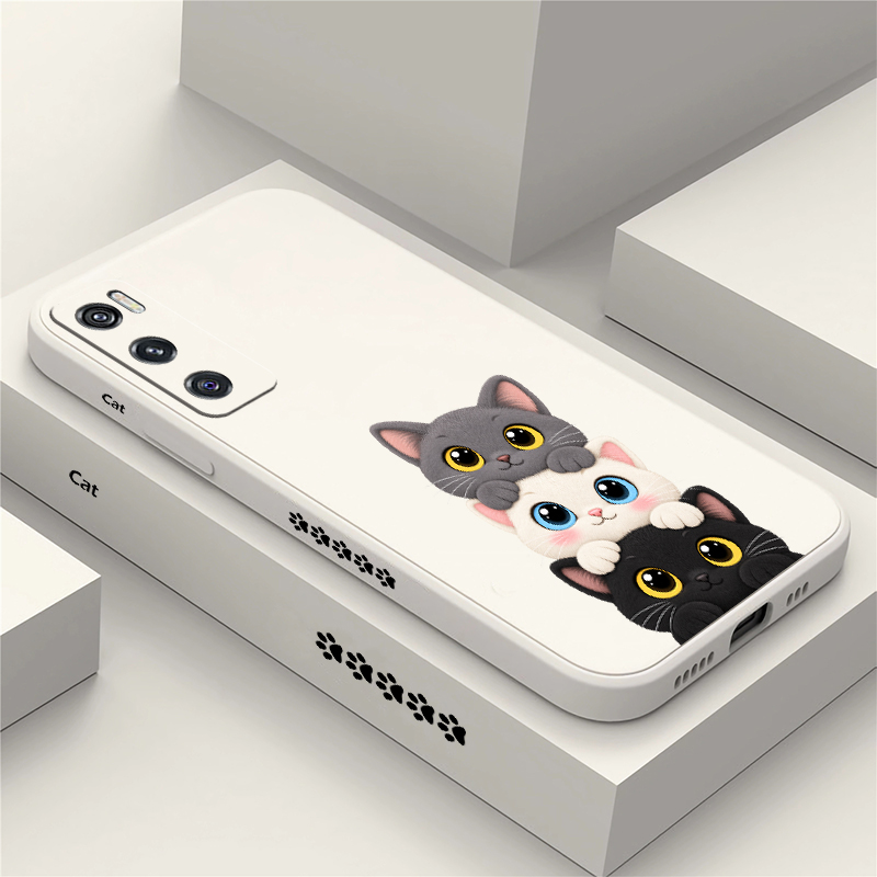 Vivo V40 - Leuke, kleurrijke telefoonhoes met kattenmotief voor